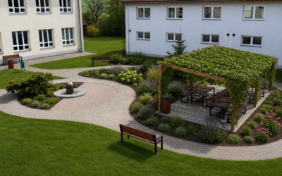 Přípravy venkovní odpočinkové zóna školy pro relax i výuku